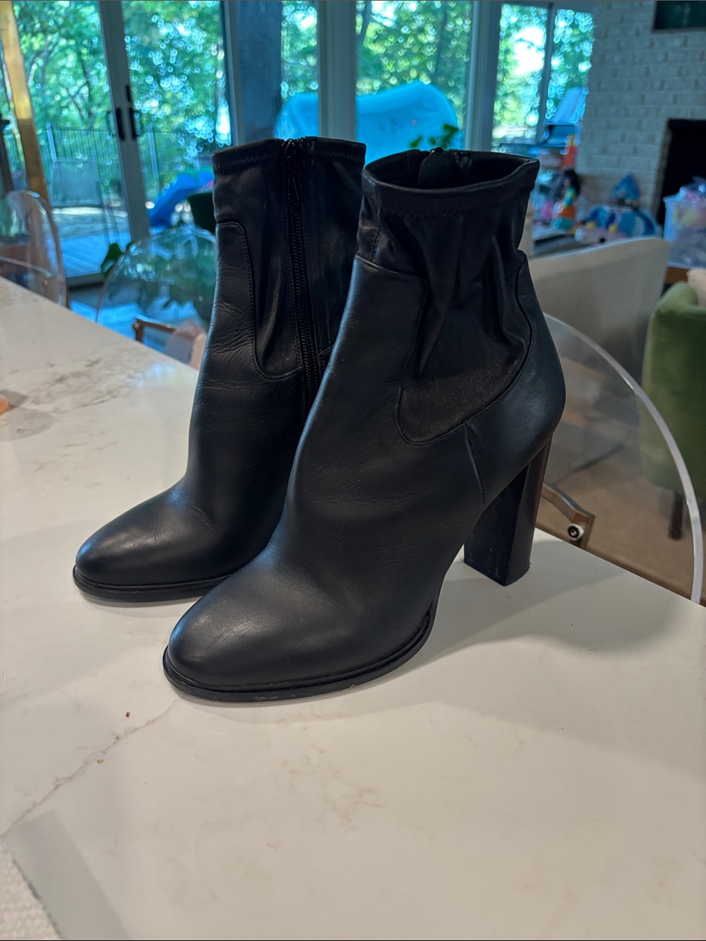 Vince Black Leather High Block Heel Ankle Boots